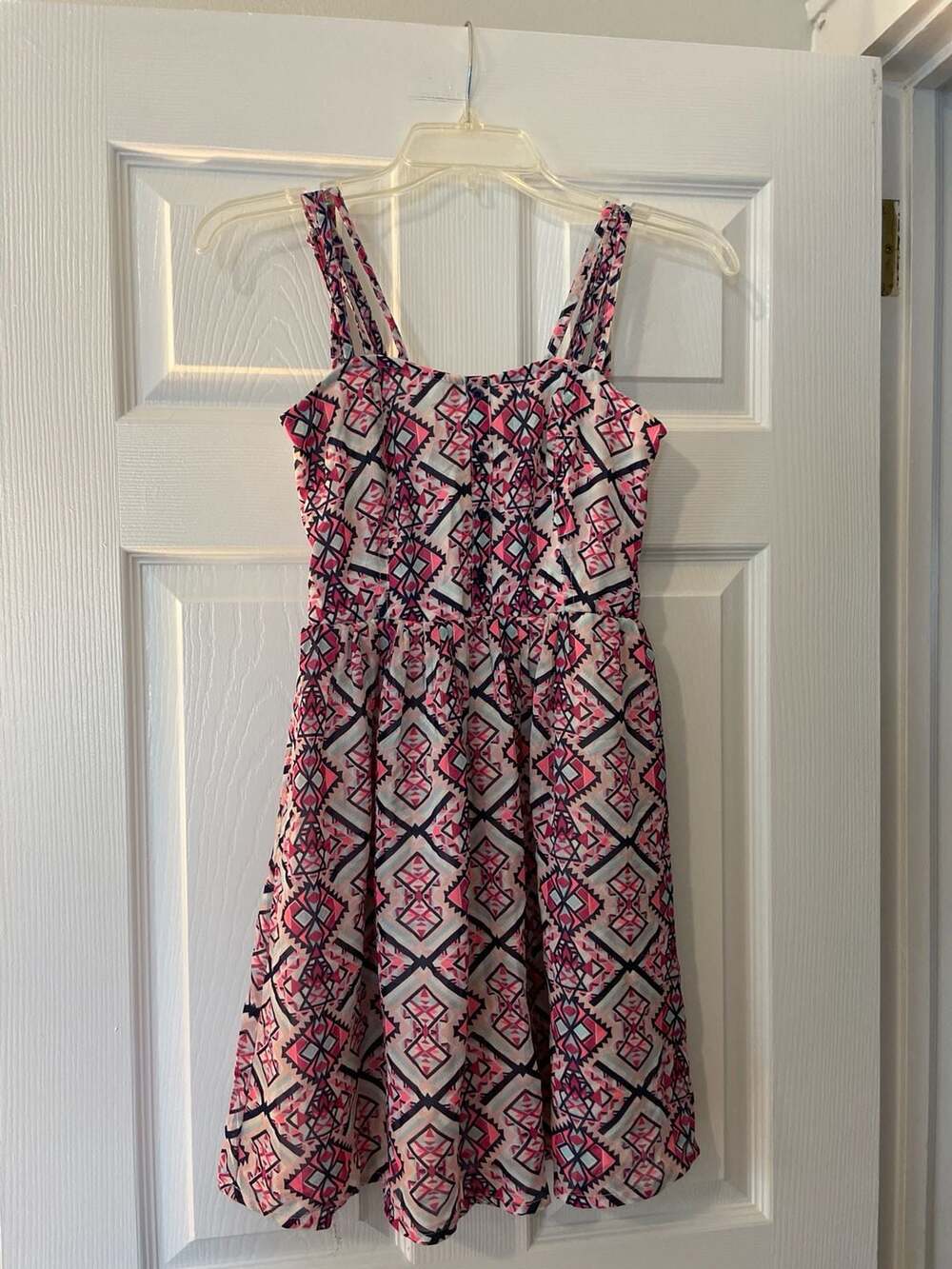 Jennyfer Pink and Blue Aztec Print Sun Dress with Smocked Back